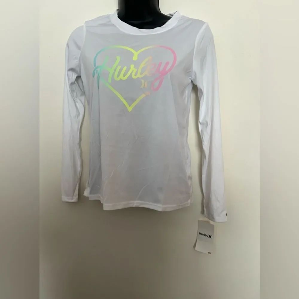 Hurley Kids White Rashguard with Rainbow Heart